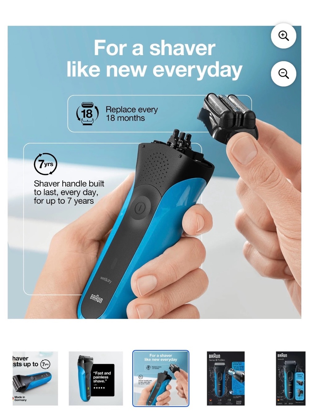 New Braun Series 3 Men's Electric Shaver - Blue - Picture 3 of 4